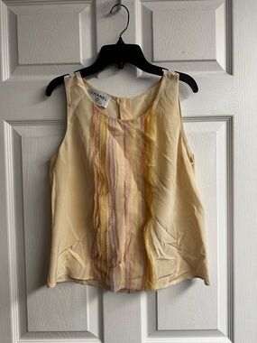 CHANEL Cream Silk Ruffle-Trim Sleeveless Top
